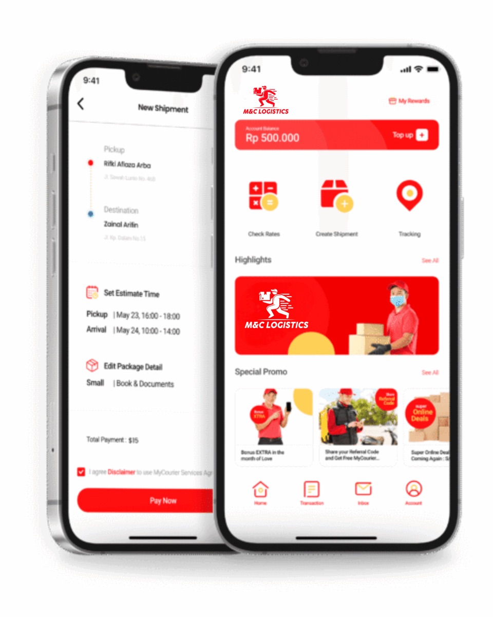 M&C Logistics tracking app showing live shipment status and ETA